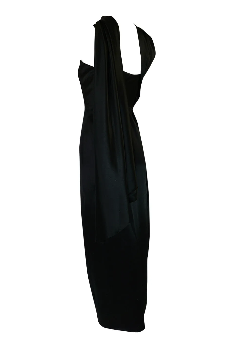 1940s Jacques Griffe Haute Couture Draped Black SIlk Satin Dress