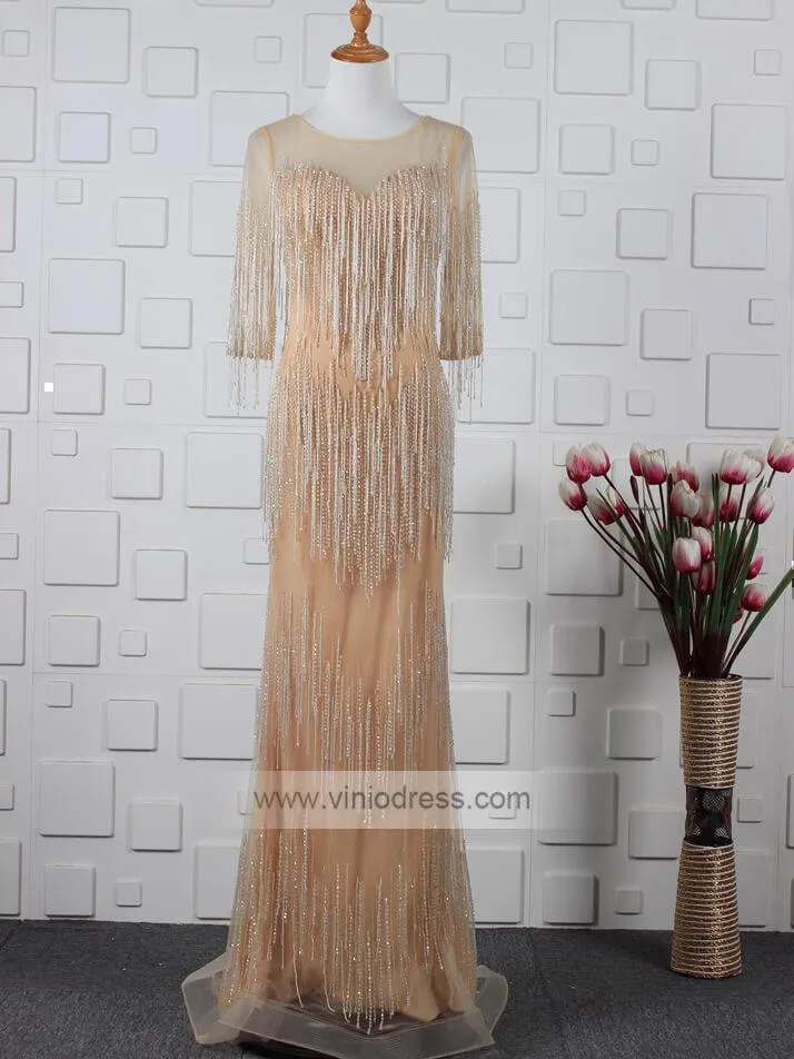 20s Gatsby Party Dresses Beaded Flapper Formal Dress with Sleeves FD1442