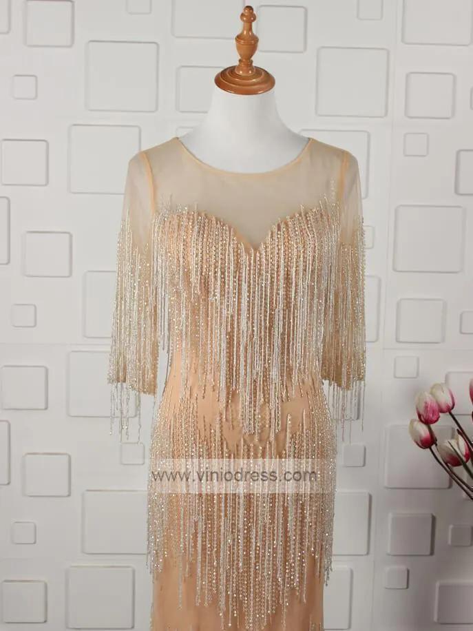 20s Gatsby Party Dresses Beaded Flapper Formal Dress with Sleeves FD1442