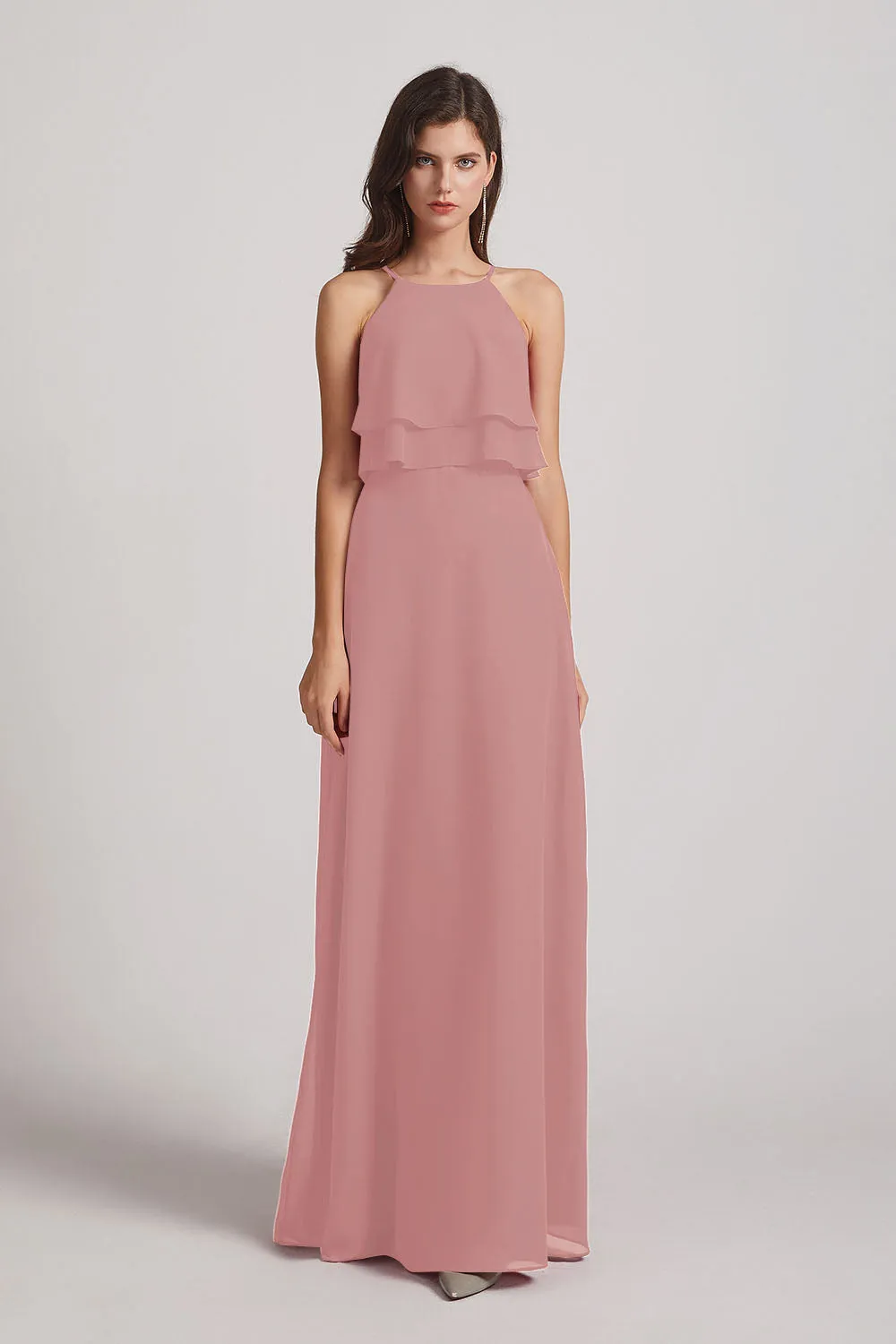 A-line Chiffon Jewel Flounced Top Bridesmaid Dresses (AF0057)