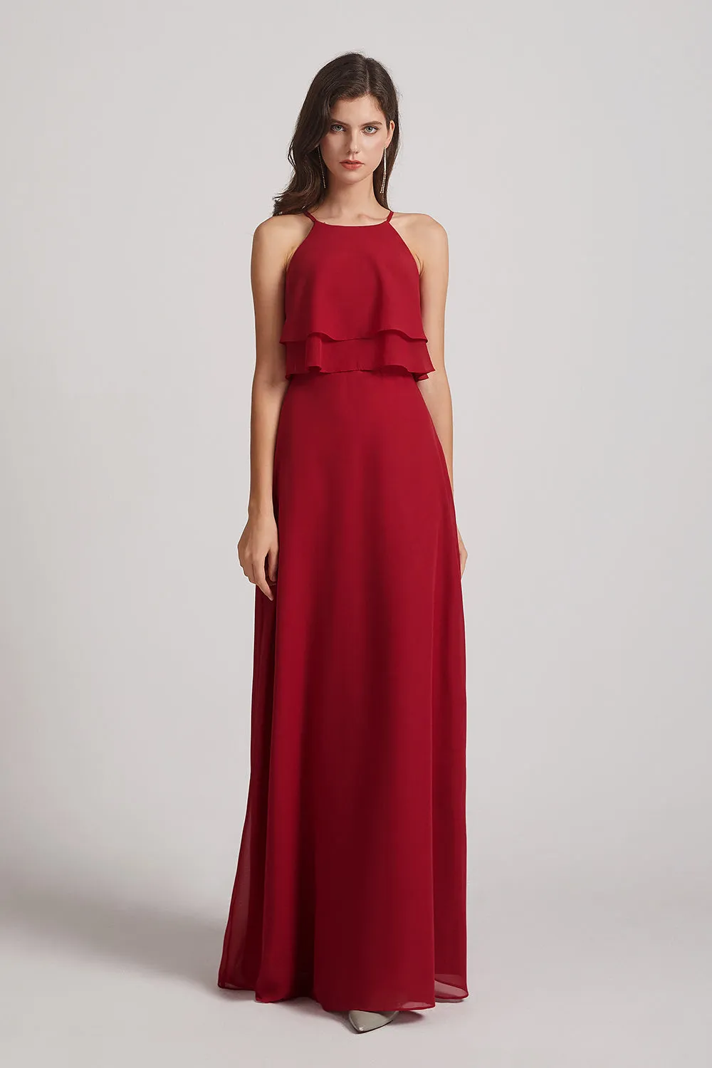 A-line Chiffon Jewel Flounced Top Bridesmaid Dresses (AF0057)