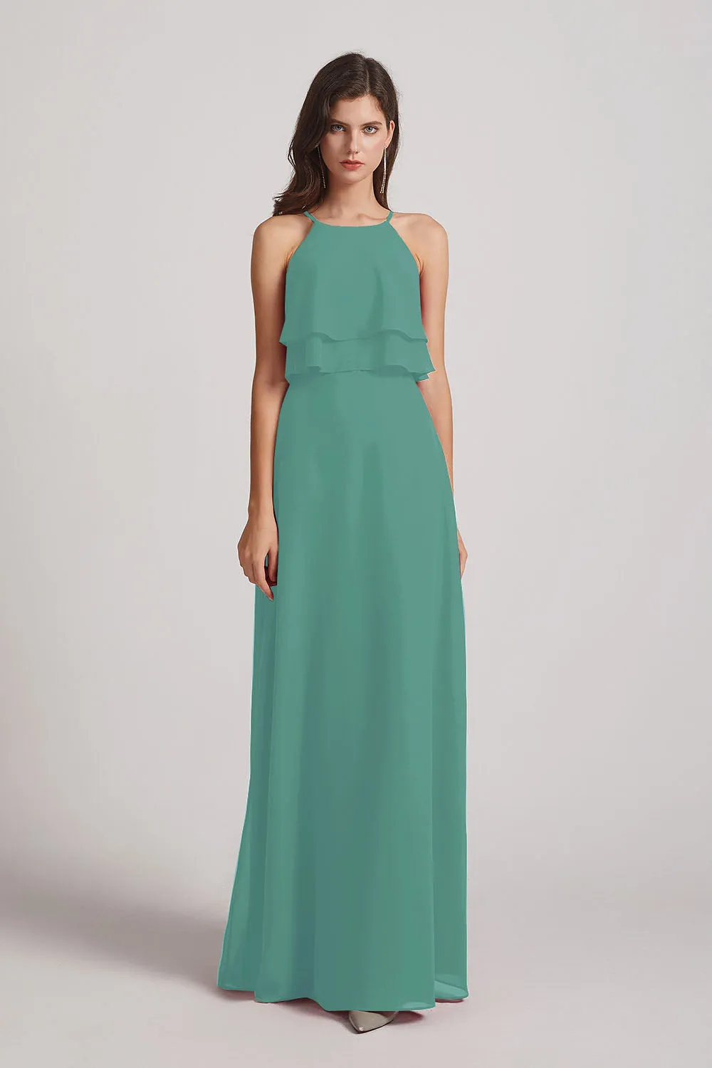 A-line Chiffon Jewel Flounced Top Bridesmaid Dresses (AF0057)