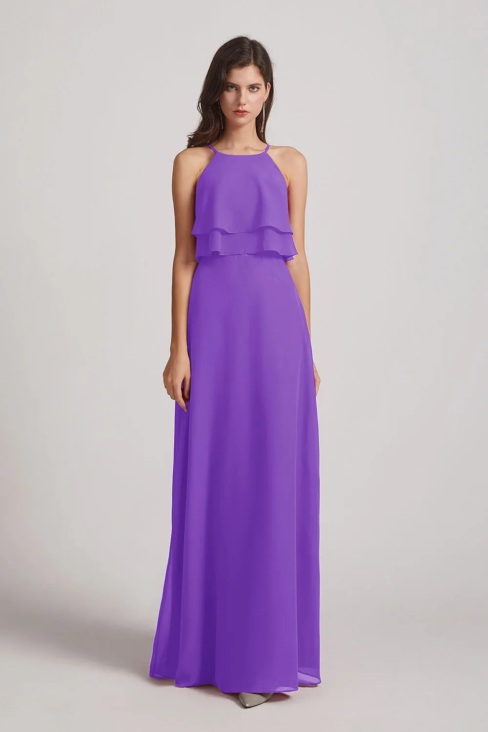 A-line Chiffon Jewel Flounced Top Bridesmaid Dresses (AF0057)