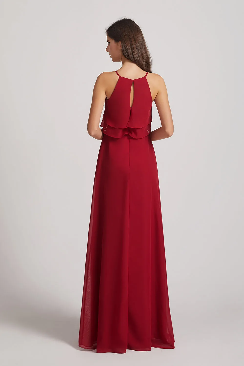 A-line Chiffon Jewel Flounced Top Bridesmaid Dresses (AF0057)