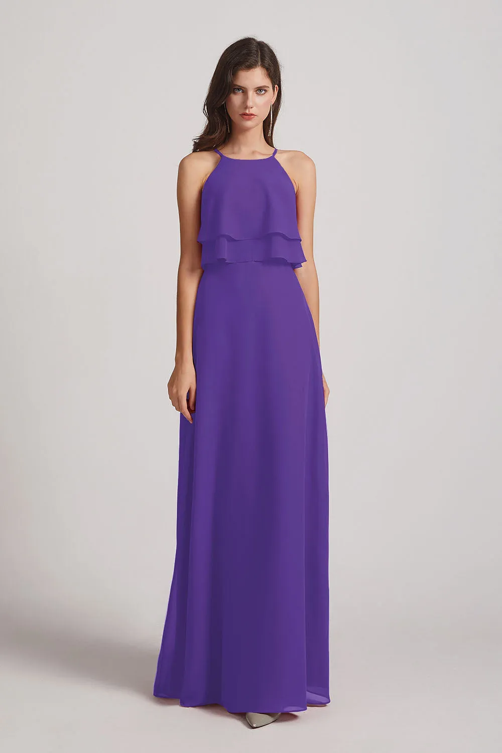 A-line Chiffon Jewel Flounced Top Bridesmaid Dresses (AF0057)