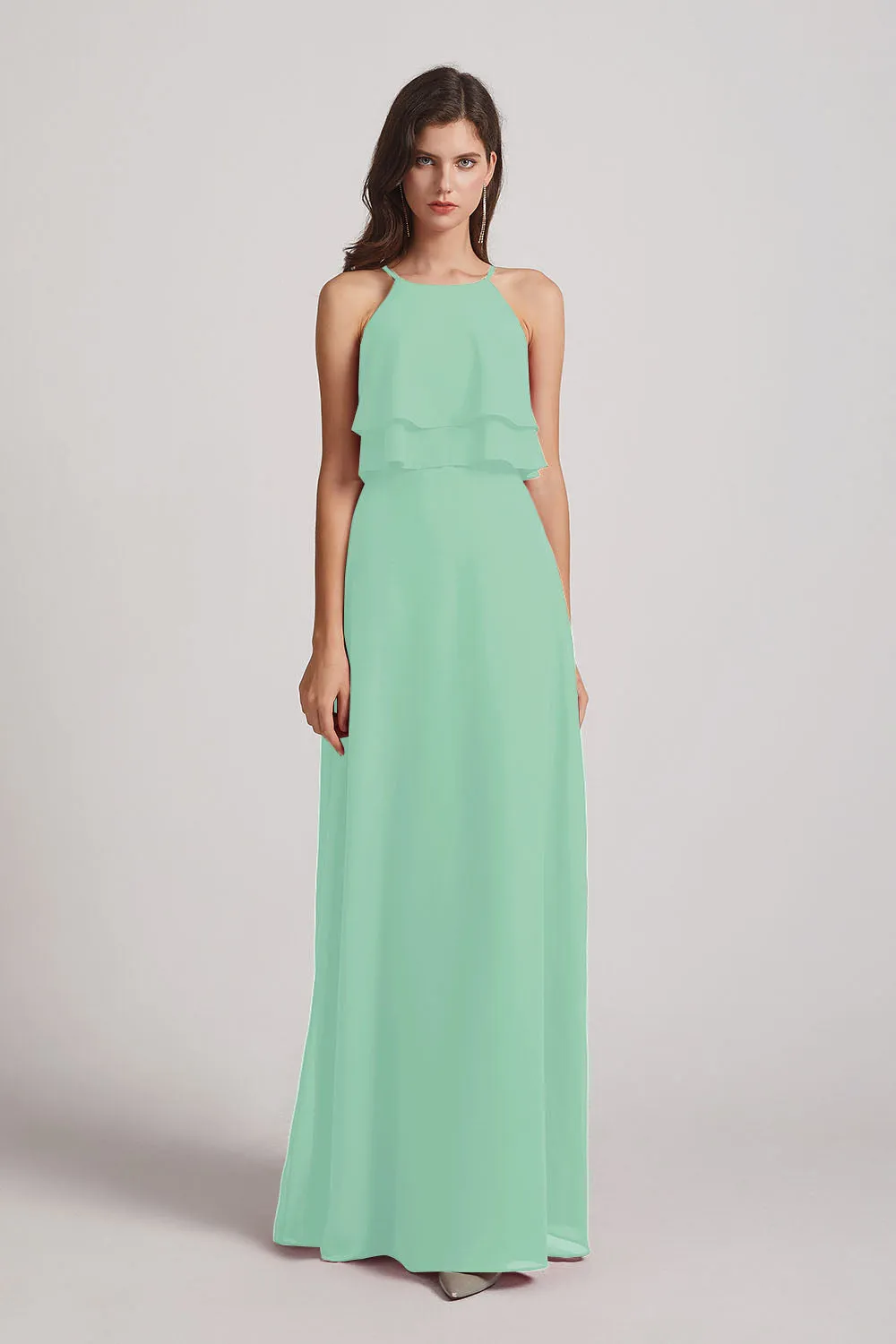 A-line Chiffon Jewel Flounced Top Bridesmaid Dresses (AF0057)