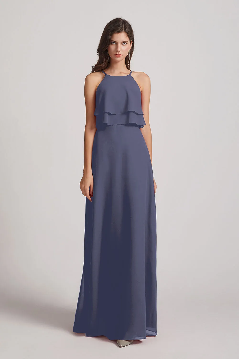 A-line Chiffon Jewel Flounced Top Bridesmaid Dresses (AF0057)