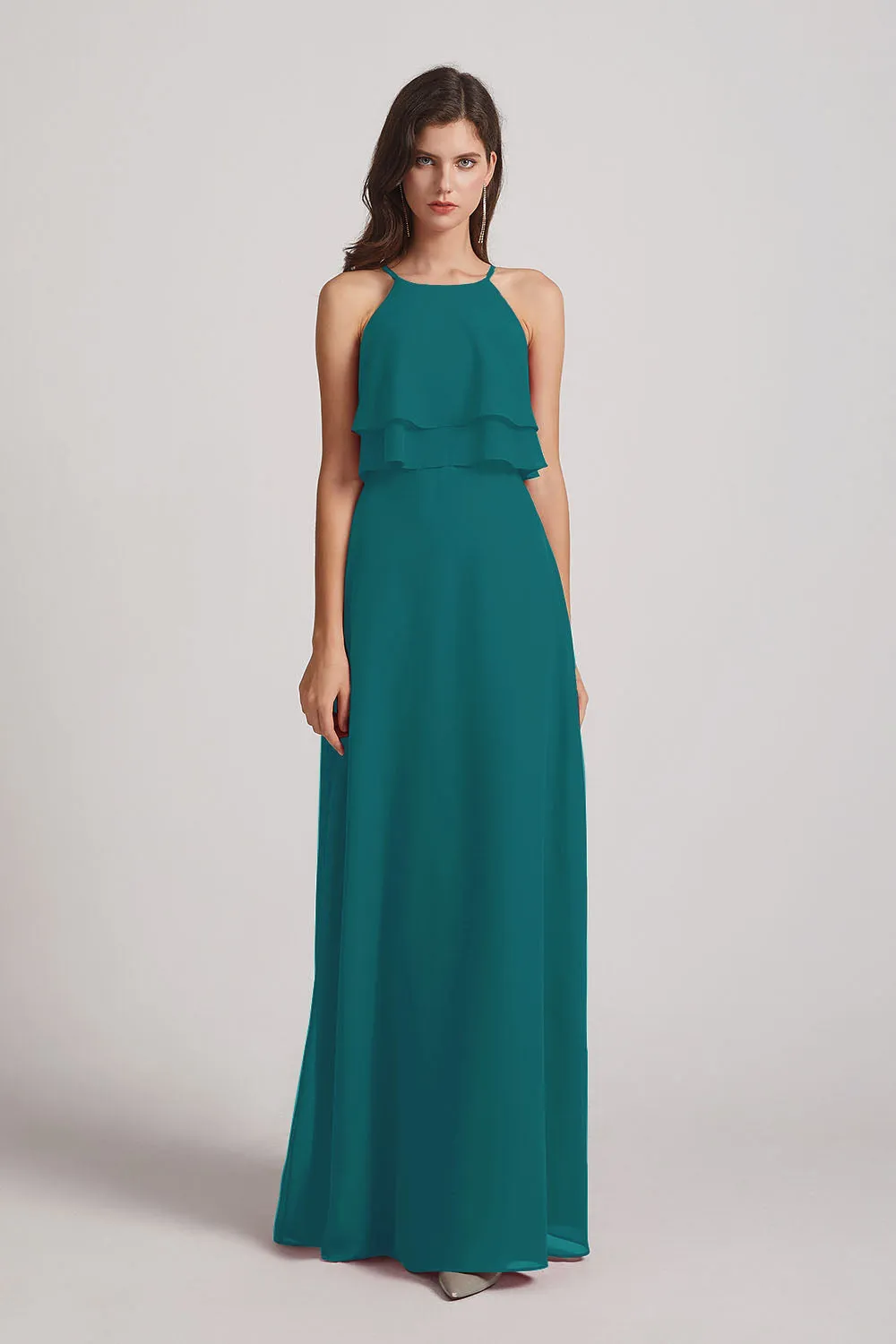 A-line Chiffon Jewel Flounced Top Bridesmaid Dresses (AF0057)