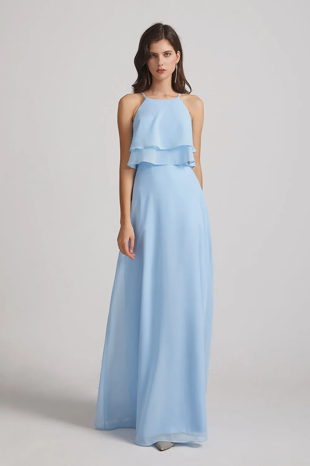 A-line Chiffon Jewel Flounced Top Bridesmaid Dresses (AF0057)