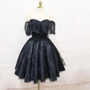 A-line Off Shoulder Cheap Black Lace Homecoming Dresses 2018, BDY0201