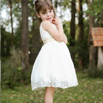 A-Line Open Back White Lace Flower Girl Dress with Sequins,Cheap Flower Girl Dresses ,FGY0232