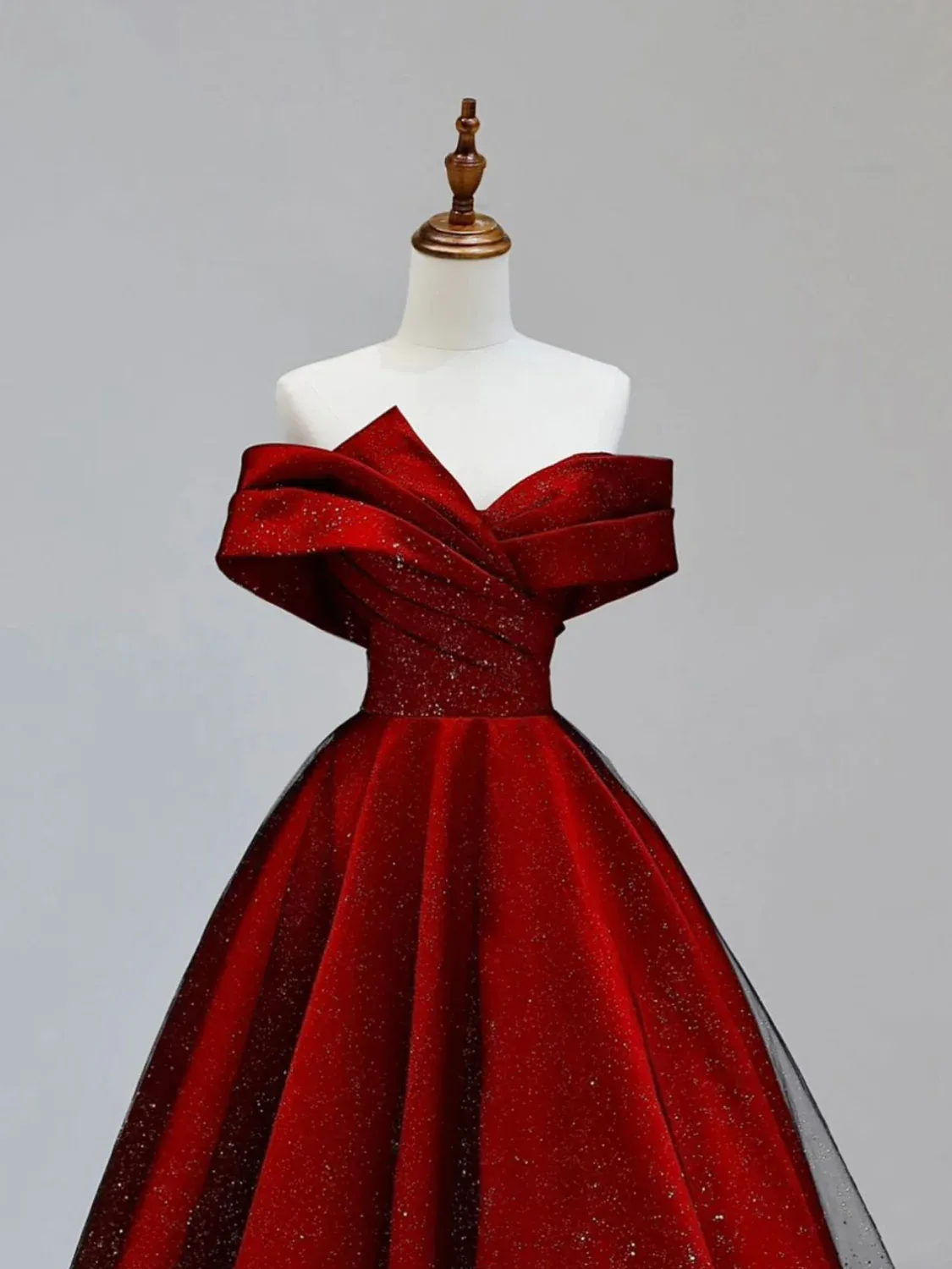 A-Line Tulle Burgundy Long Prom Dress, Burgundy Formal Dresses Y1850