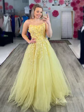 A-line Tulle Prom Dresses Spaghetti Strap Floral Ball Gowns FD3694b