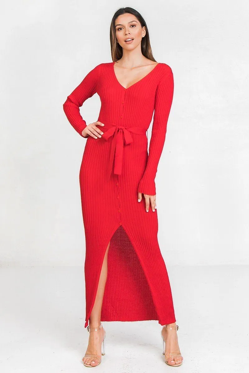 A Ribbed Sweater Knit Maxi Dress