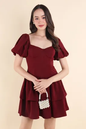 ABRIELLE BUSTIER DRESS IN WINE RED