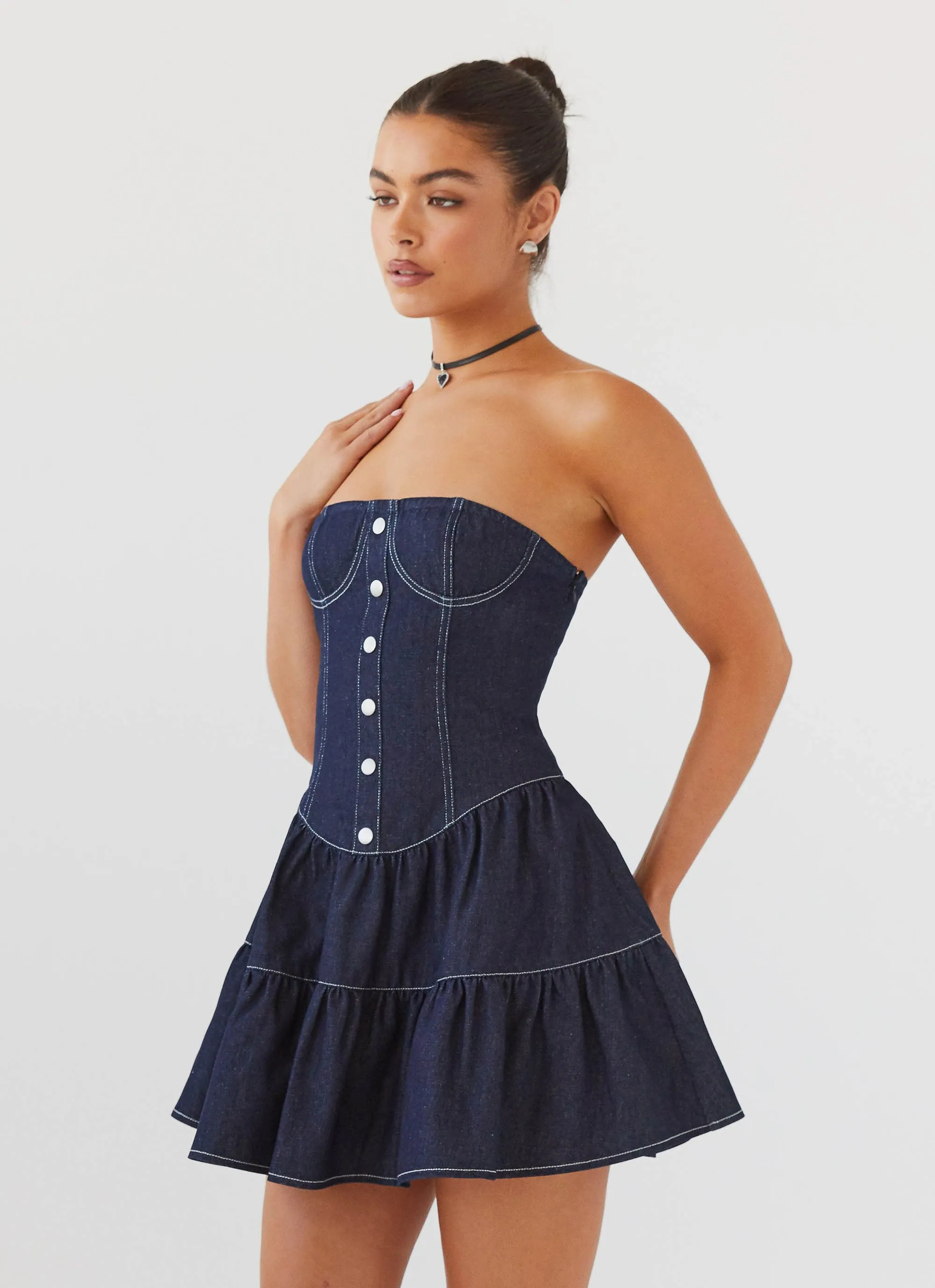 Adriana Denim Bustier Dress - Indigo