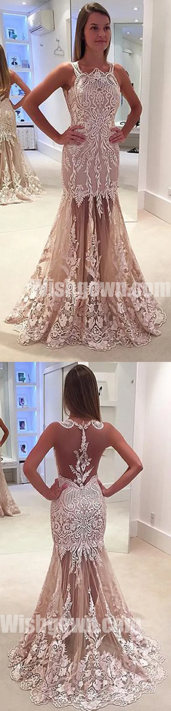 Affordable Unique Sexy Applique Lace Charming Long Prom Dresses, WG1083