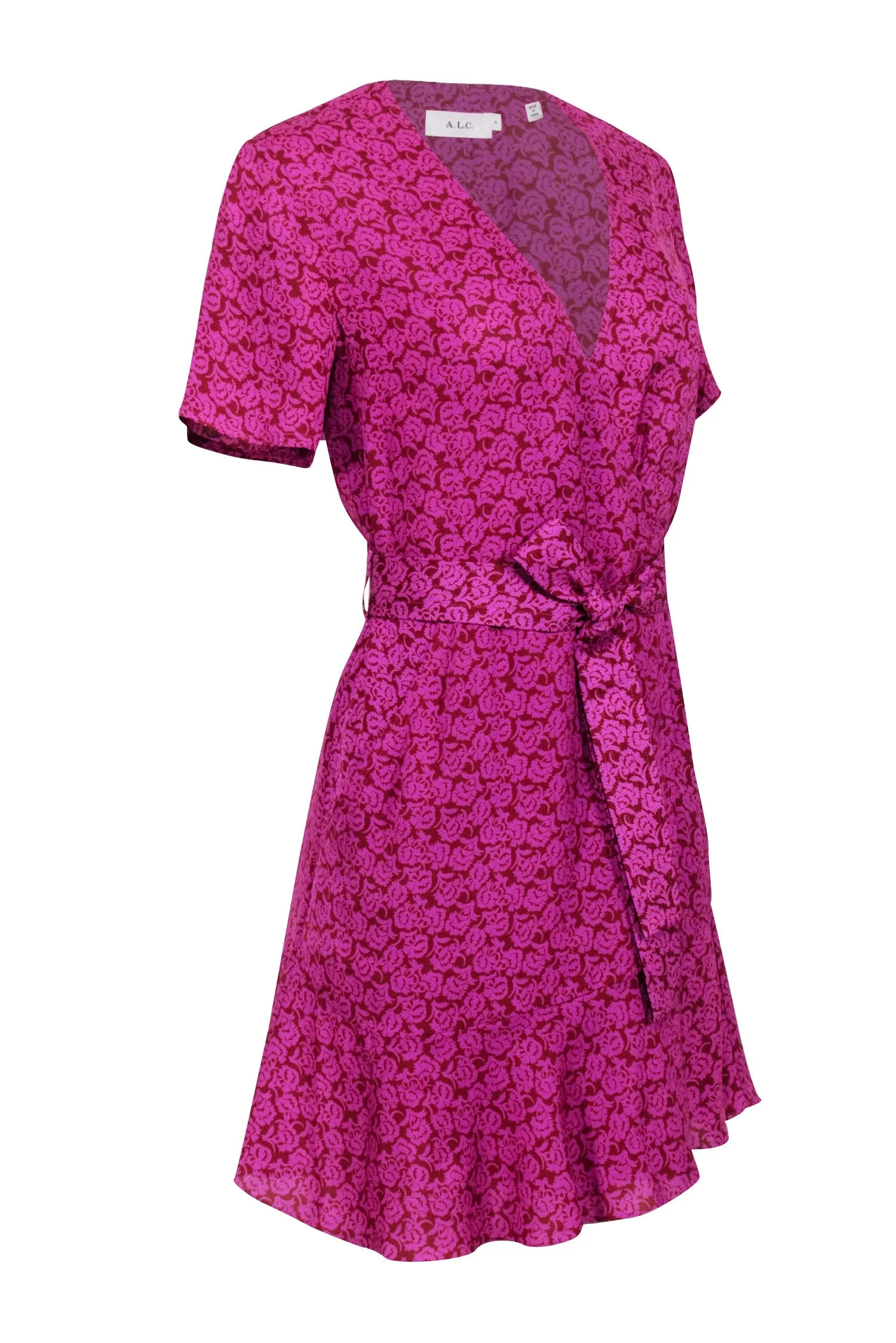 A.L.C. - Pink & Rust Red Paisley Printed Mini Wrap Dress Sz 4