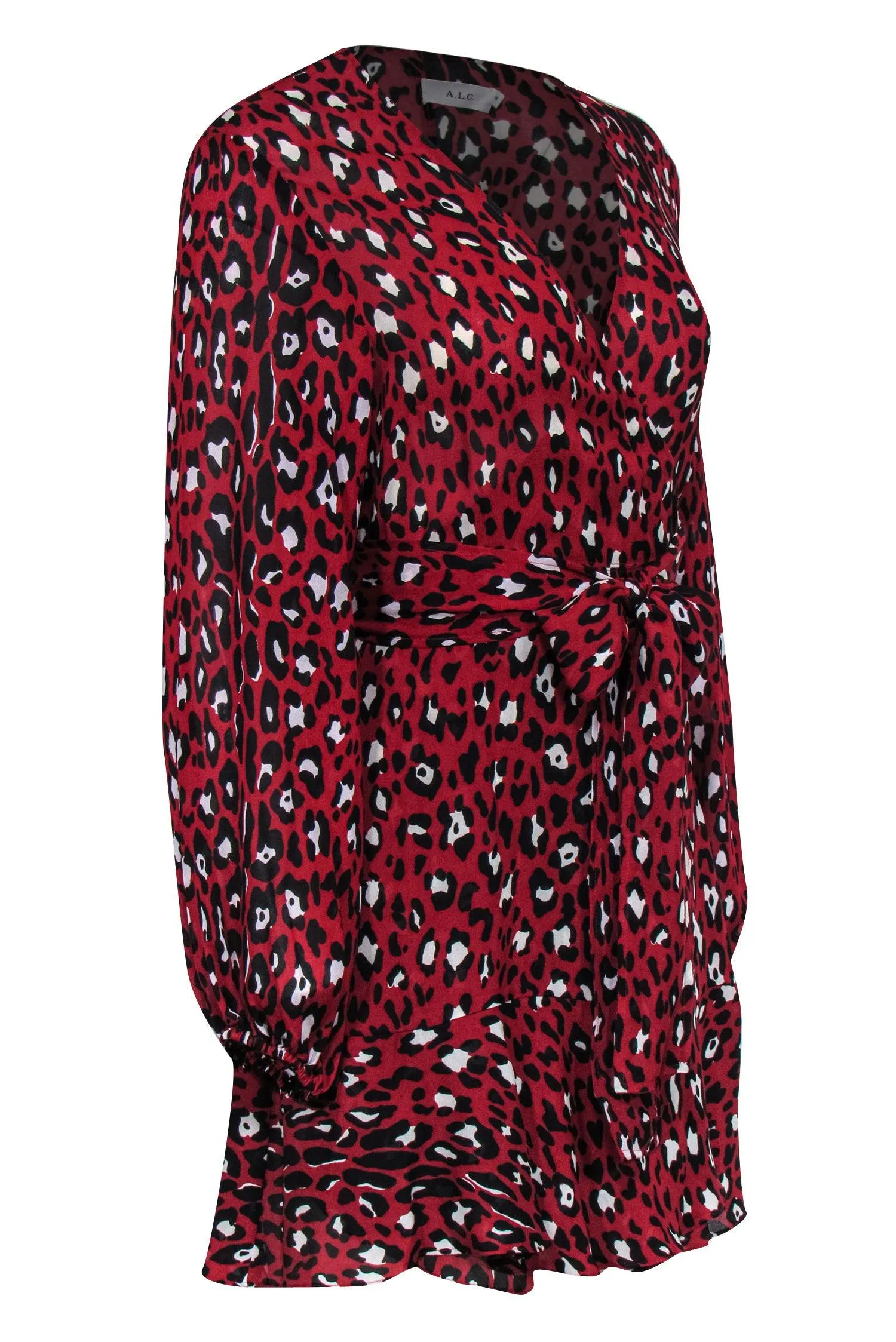 A.L.C. - Red & Black Leopard Print Silk Mini Wrap Dress Sz 8