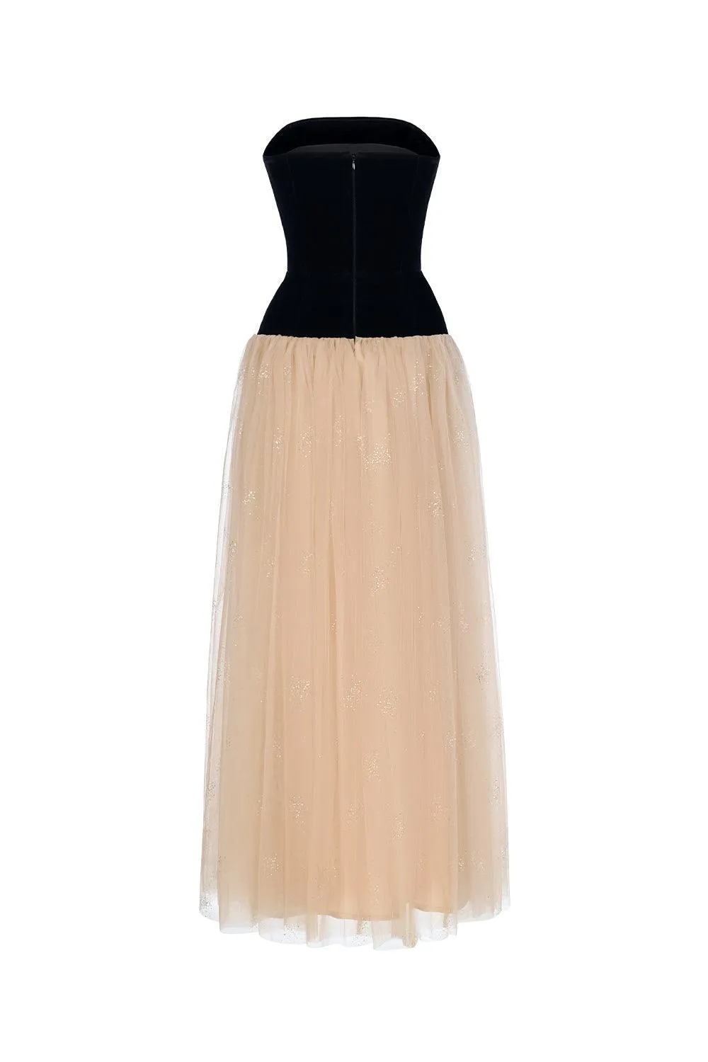 Allure Strapless Gathered Tulle Ankle Length Dress