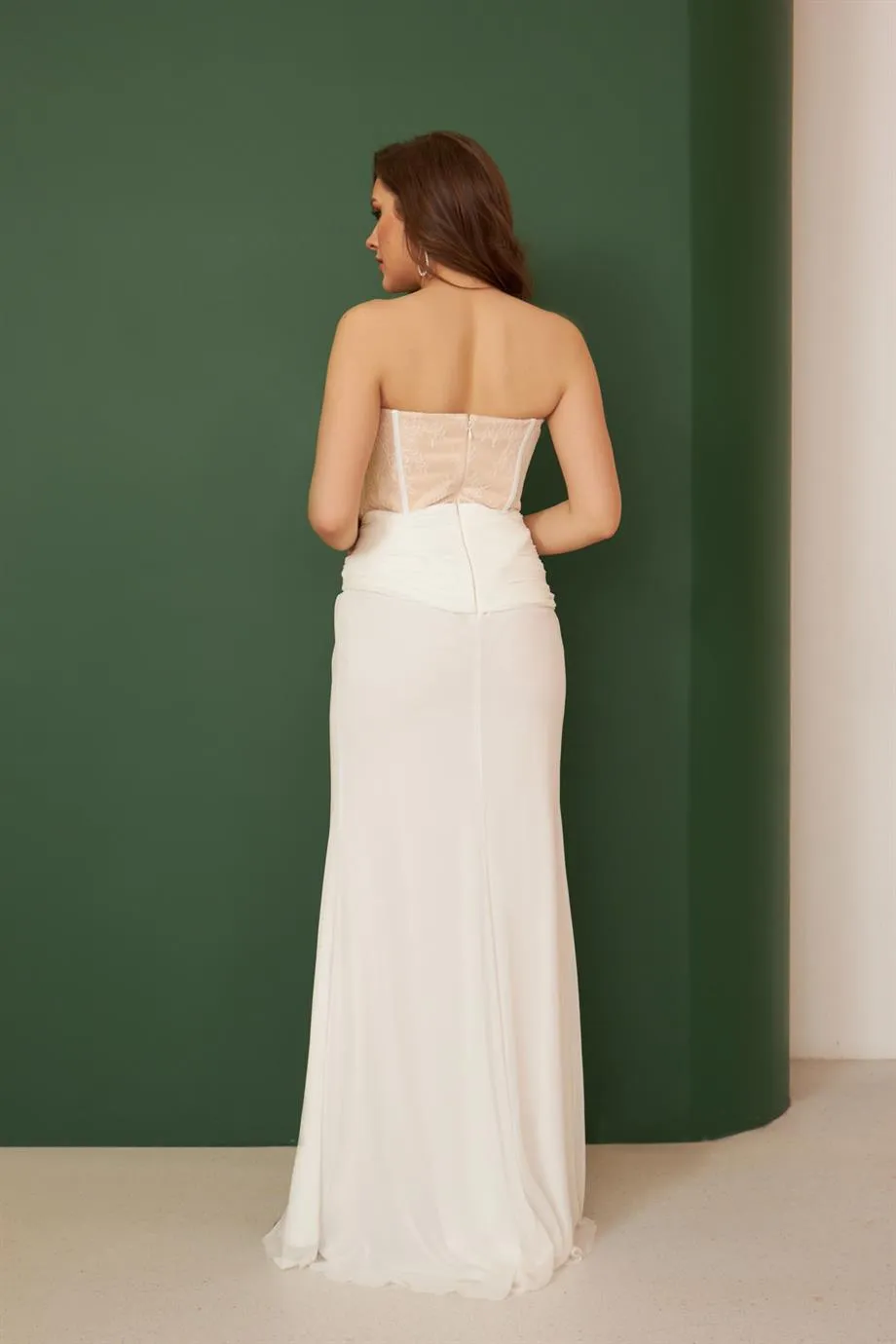 Angelino Ecru Chiffon Strapless Slip Long Wedding Dress