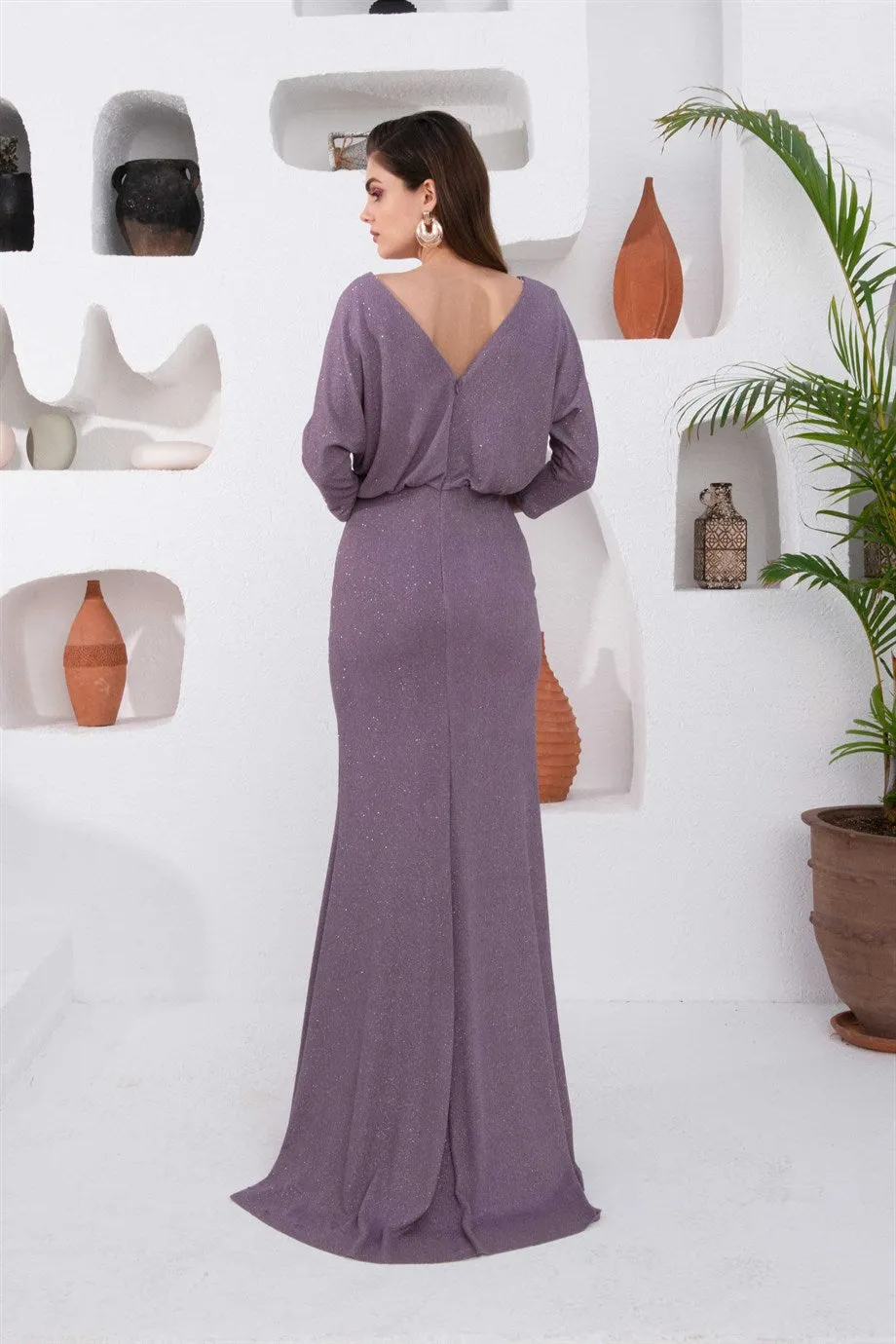 Angelino Lavender Slip Slip Long Evening Dress