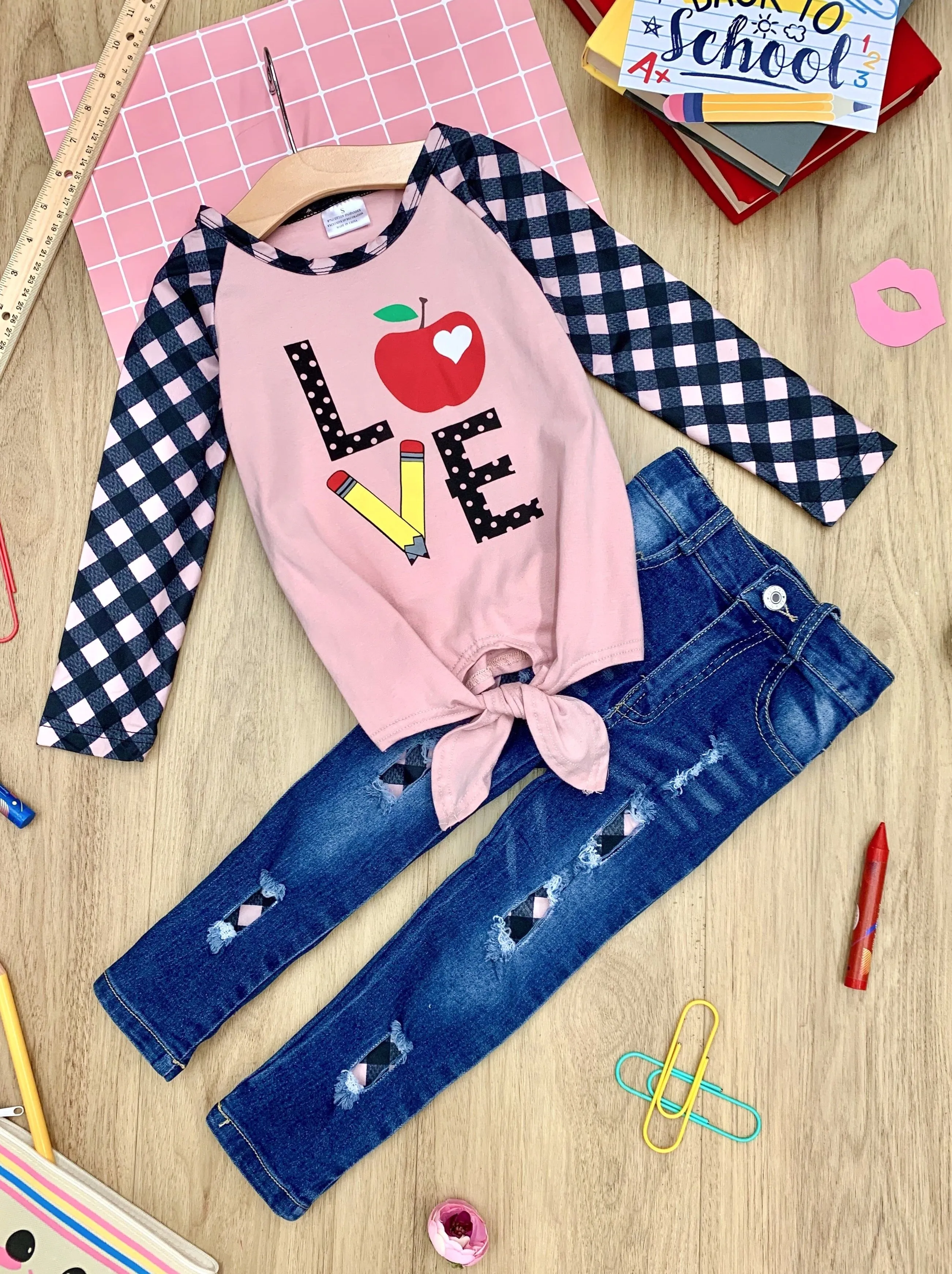 Apple Love Patched Jeans Set