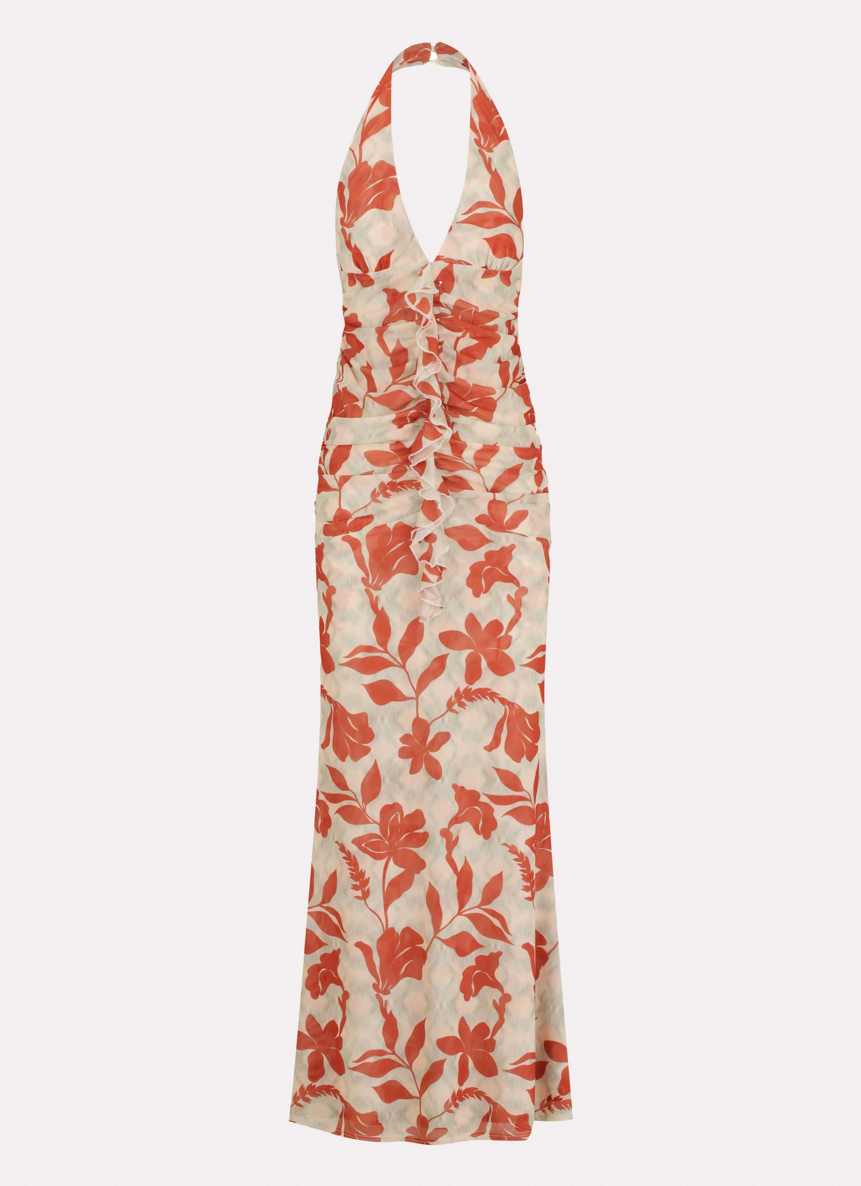 Ardenia Halter Maxi Dress - Red Green Floral