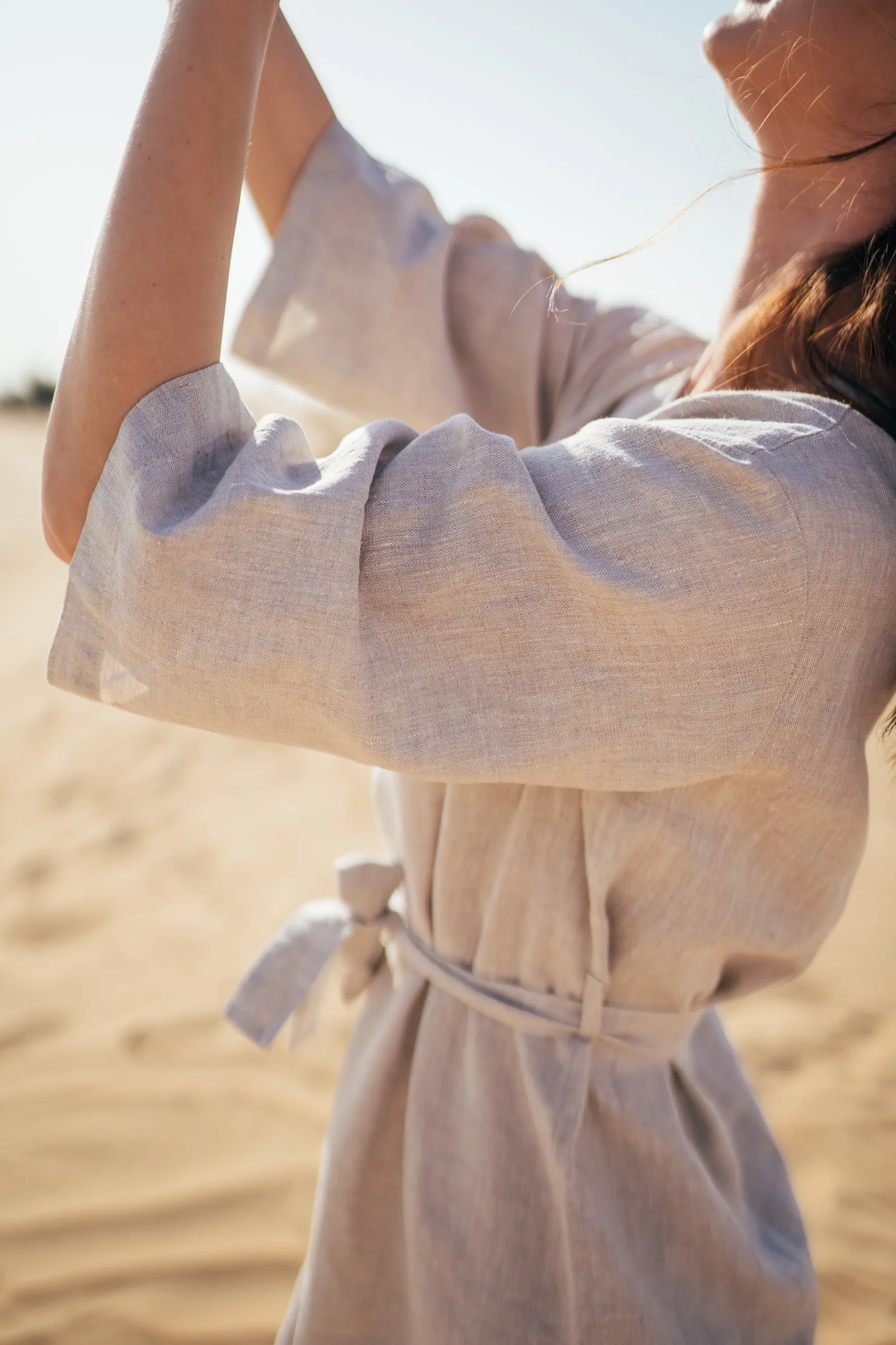 Aria Straight Belted Midi Linen Dress