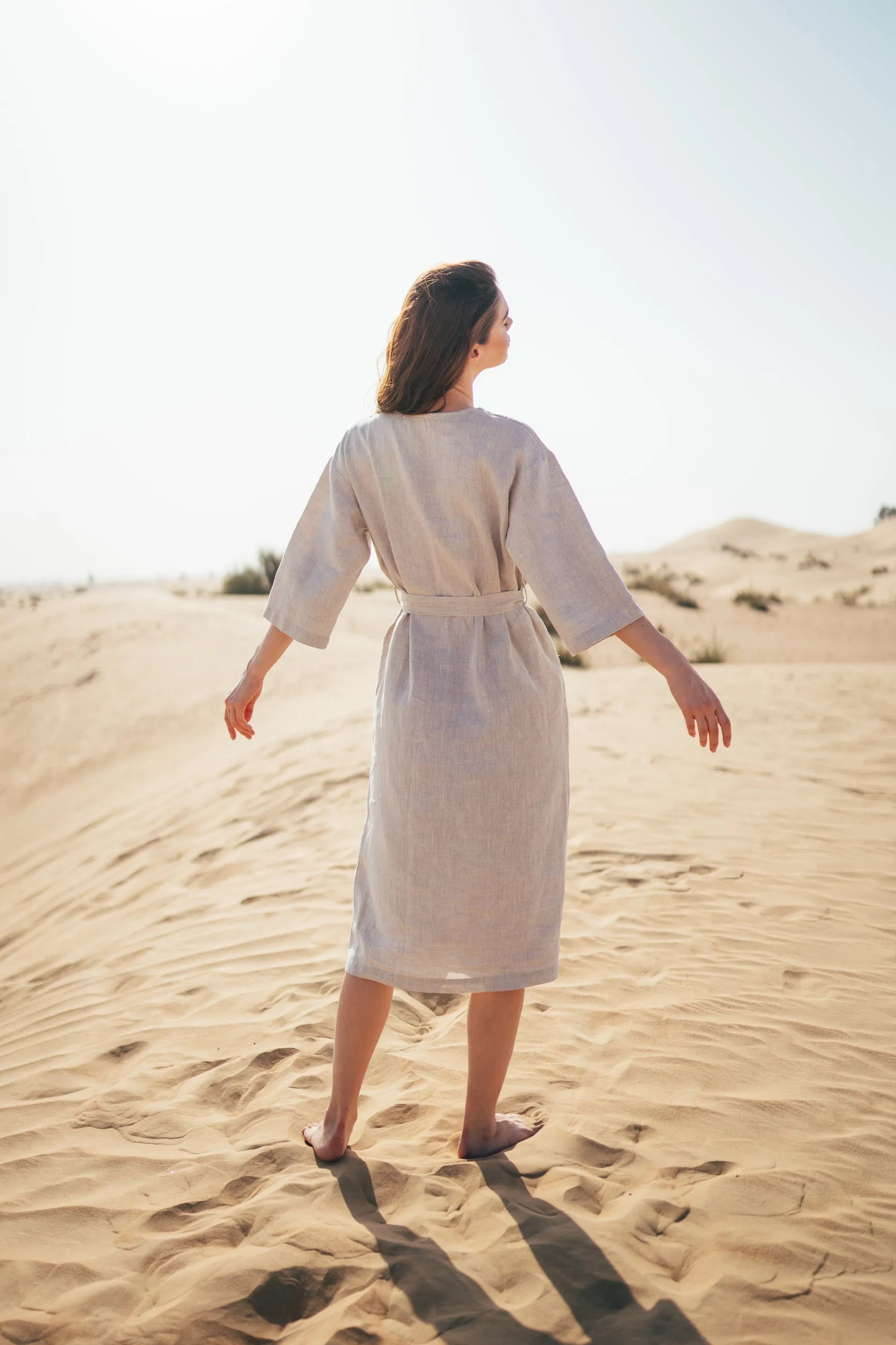 Aria Straight Belted Midi Linen Dress