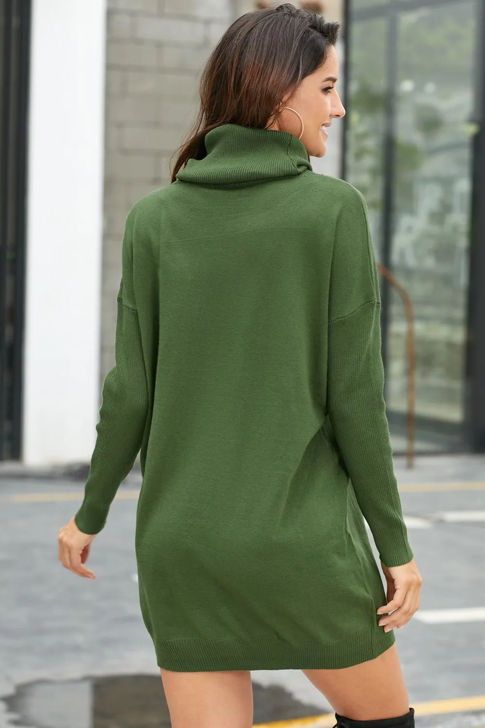 Army Green Ribbed Light Weight Sweater Dress