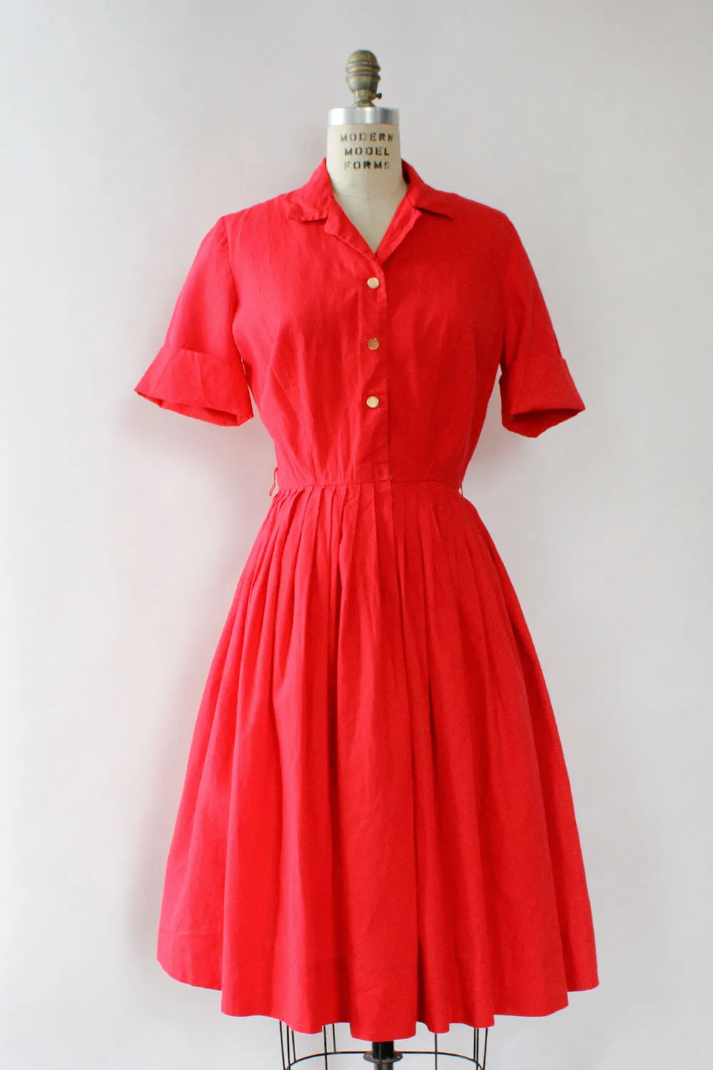 Vintage-inspired Aubrey Red Cotton 50s Dress - Classic Style in S/M