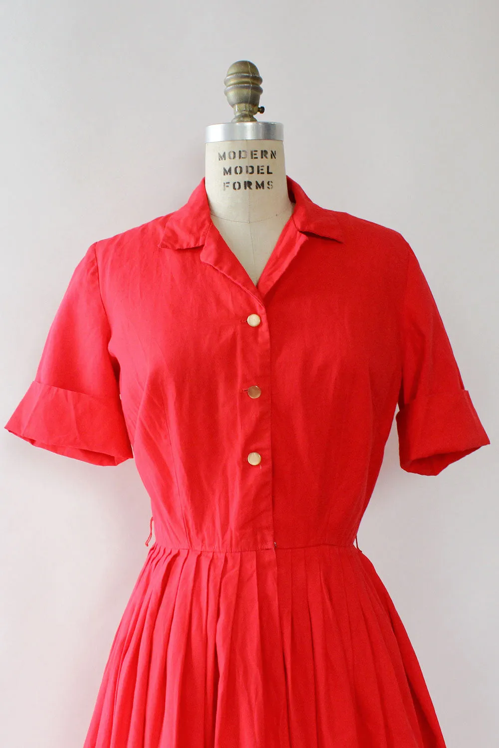 Vintage-inspired Aubrey Red Cotton 50s Dress - Classic Style in S/M