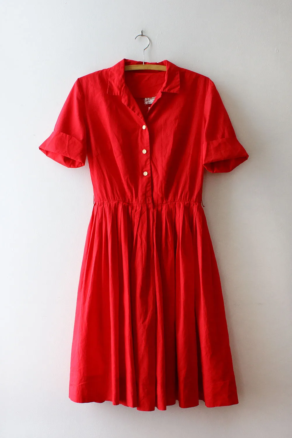 Vintage-inspired Aubrey Red Cotton 50s Dress - Classic Style in S/M