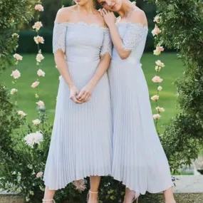 Baby Blue Off Shoulder Long Sleeves Short Bridesmaid Dresses Online, WGY0234