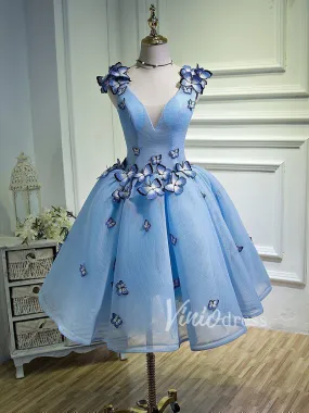 Baby Blue V Neck Cute Homecoming Dresses SD1005