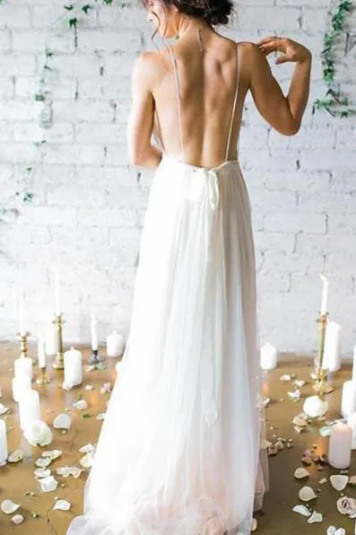 Backless Chiffon Beach Wedding Gown with Long Length, WD2302240