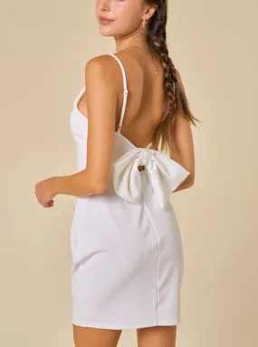 Balli open back bow tie white mini dress