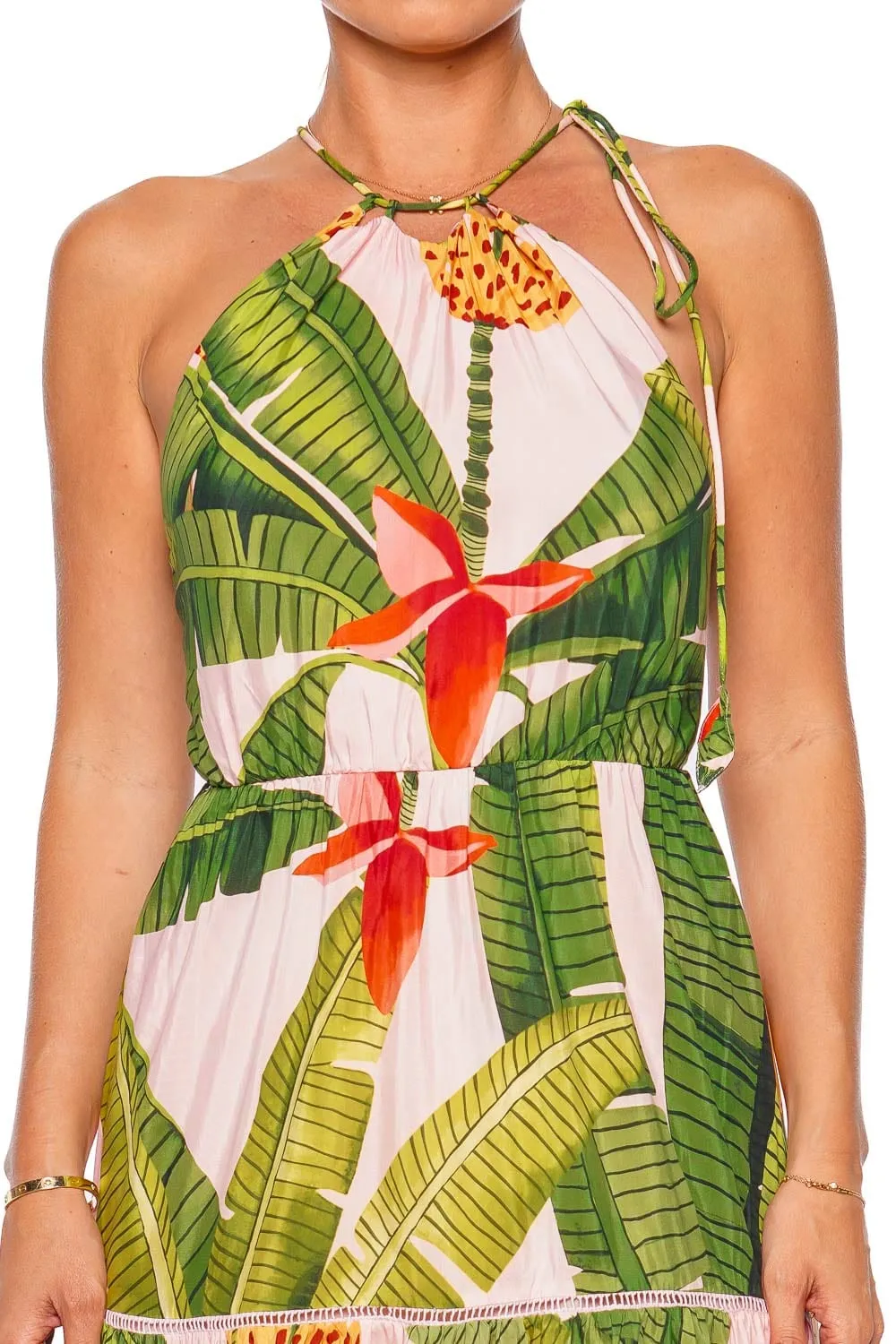 Sure! Heres an optimized title for the e-commerce product:

Exotic Banana Leaf Print Halter Maxi Dress – Boho Chic Summer Dress for Beach & Casual Events

This title includes modifiers that enhance its appeal while providing important details about the product.