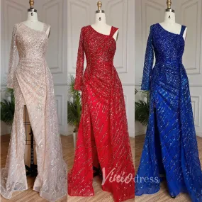 Beaded Evening Dress One Shoulder Long Sleeve Mermaid Prom Dresses 20034