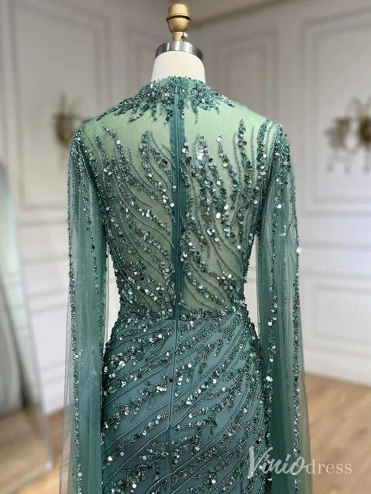 Beaded Lace Sheath Prom Dresses Extra Long Sleeve High Neck Mother of the Bride Dress AD1230