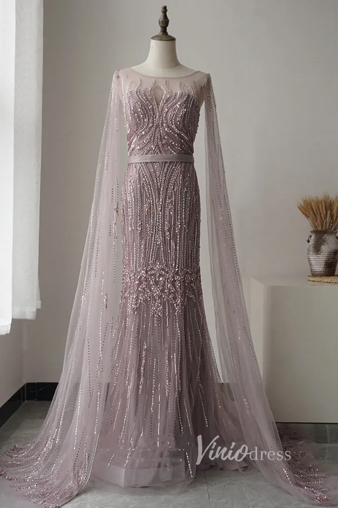 Beaded Pageant Dresses with Detachable Cape Sleeve FD1476