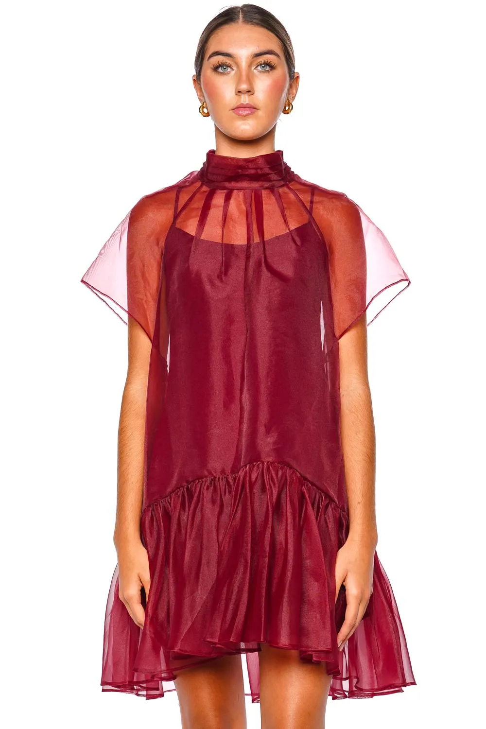 Beaux Oxblood Tiered Mini Dress