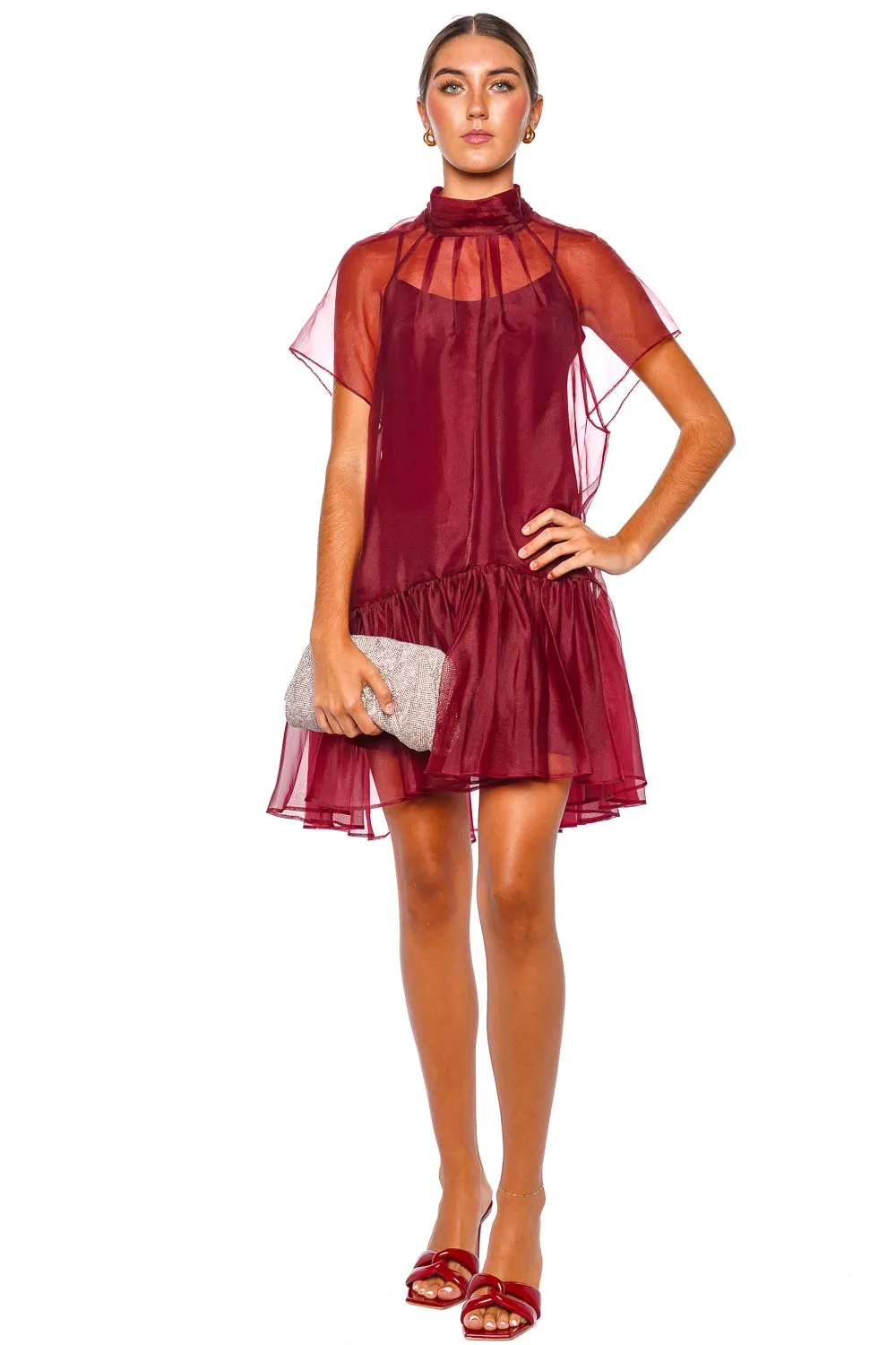 Beaux Oxblood Tiered Mini Dress