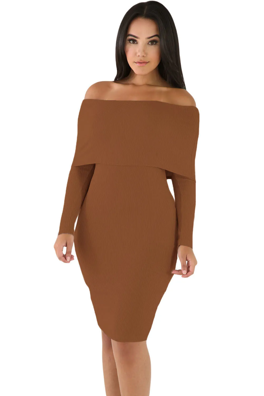 Beige Knit Strapless One Piece Sweater Dress