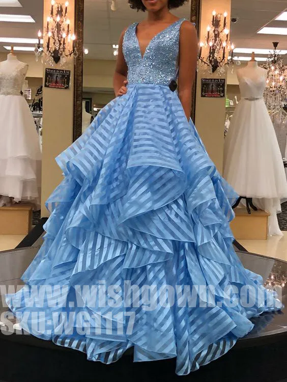 Best Sale V Neck Sexy Beaded Top Formal Affordable Long Evening Prom Dresses, WG1117