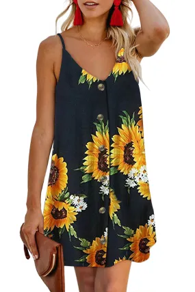 Black Floral Print Sleeveless Cami Dress