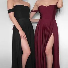 Black Off Shoulder Long Floor-length Satin Formal Prom Dresses,Party Evening Dress ,PDY0203