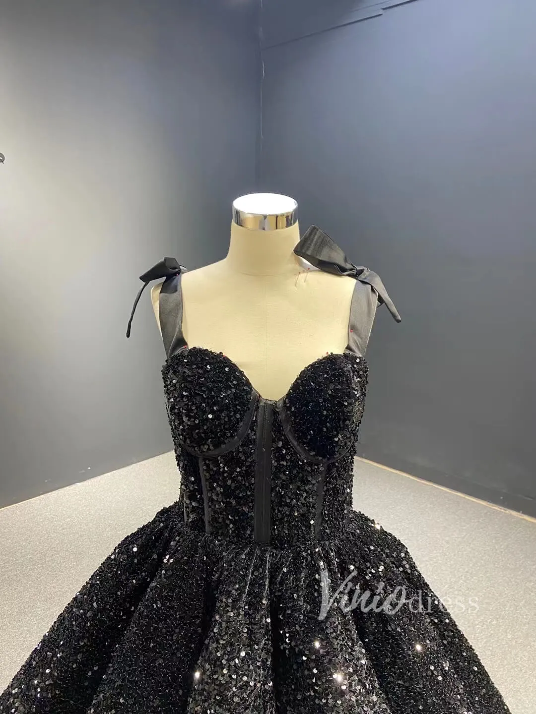 Black Prom Dress Vintage Sweetheart Masquerade Dress FD1763 Tea Length