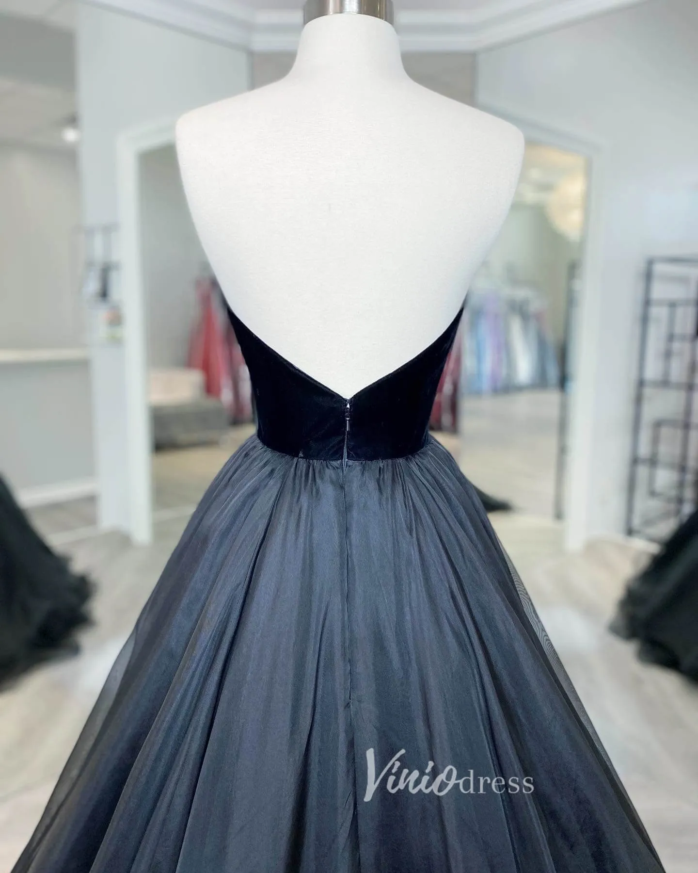 Black Strapless Prom Dresses A-Line Evening Dress FD3138